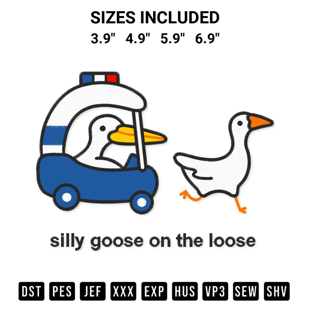 Get the Silly Goose On The Loose Embroidery Design embroidery design for your custom crafts! Premium digitized files available for instant download at Designspacks.com. Available sizes: 3.9", 4.9", 5.9", 6.9".