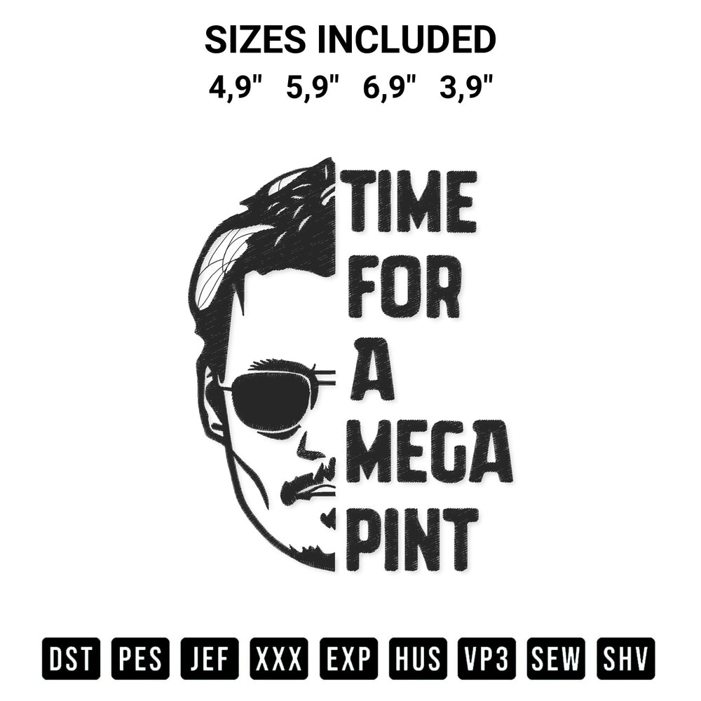 Create amazing crafts with the Time For A Mega Pint Justice For Johnny Depp Logo Embroidery Design embroidery file. High-quality digital download from Designspacks.com, perfect for beginners and pros. Available sizes: 4,9", 5,9", 6,9", 3,9".