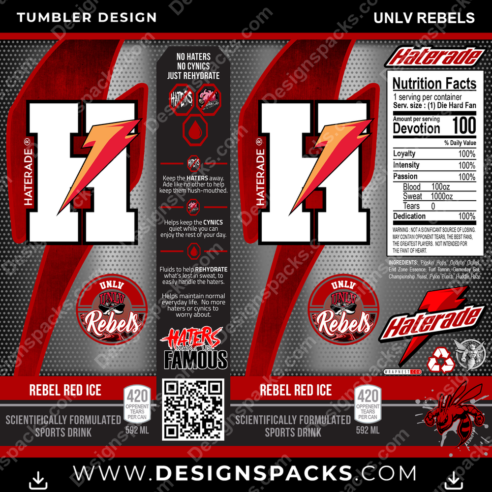 College Sport Haterade UNLV Rebels Tumbler Digital Wrap Design