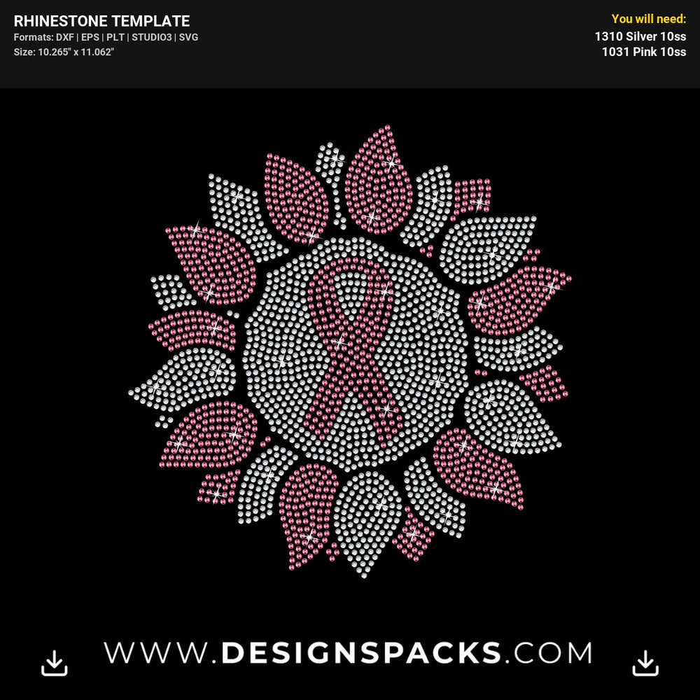 Sunflower Pink Ribbon Rhinestone Digital Template
