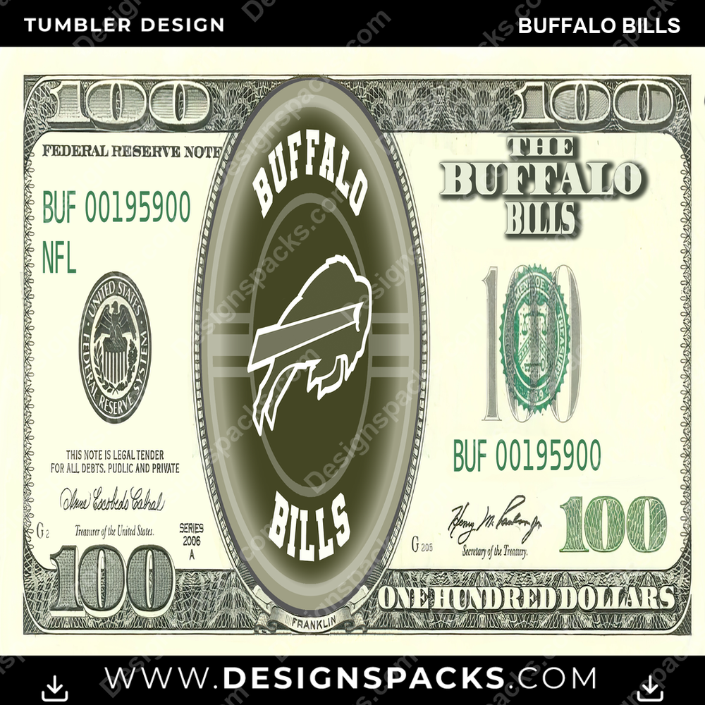 Football 100 Dollar Bill Buffalo Bills NFL Football Tumbler Digital Wrap Design Download