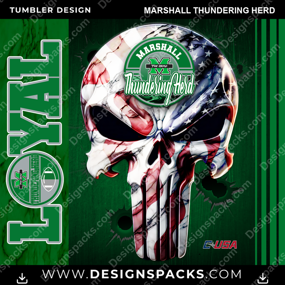 College Sport Loyal Marshall Thundering Herd Tumbler Digital Wrap Design