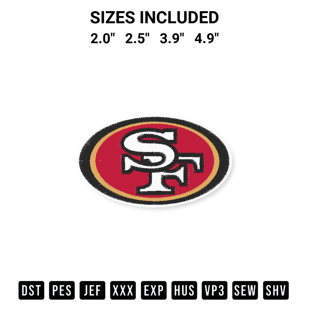 Download the San Francisco 49Ers Logo Embroidery Design machine embroidery design exclusively at Designspacks.com. Premium digitized pattern for apparel and DIY crafts. Available sizes: 2.0", 2.5", 3.9", 4.9".