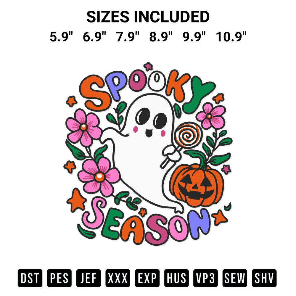 Elevate your next project with our Spooky Season Halloween Floral Ghost Embroidery Design embroidery file. Shop high-quality digital patterns instantly at Designspacks.com. Available sizes: 5.9", 6.9", 7.9", 8.9", 9.9", 10.9".