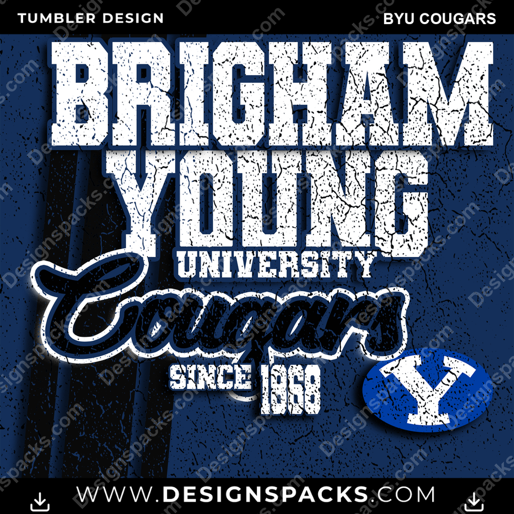 College Sport Grunge BYU Cougars Tumbler Digital Wrap Design