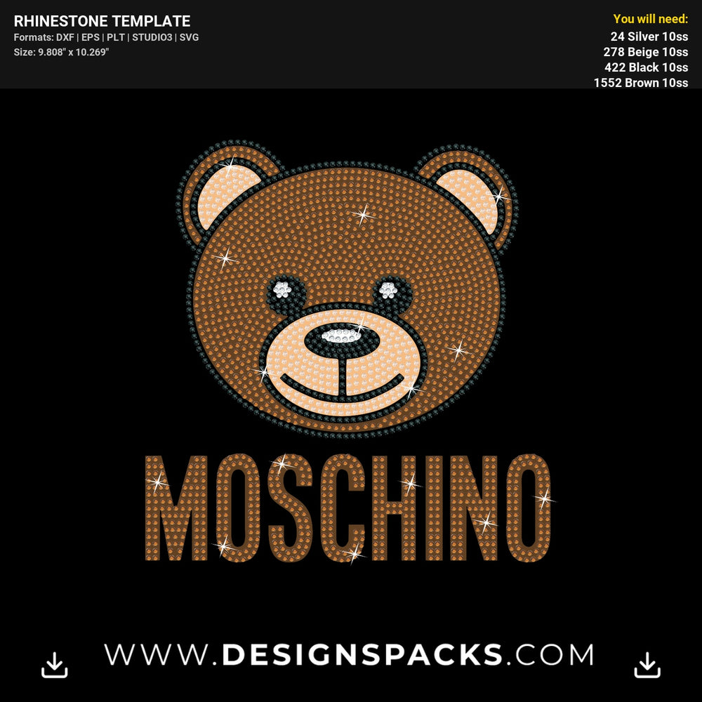 Moschino Bear Face Htv Rhinestone Digital Template