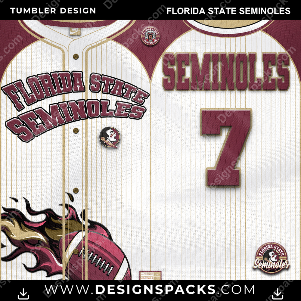 College Sport Team Button-Up Jersey Florida State Seminoles NCAA College Sport Tumbler Digital Wrap Design Download