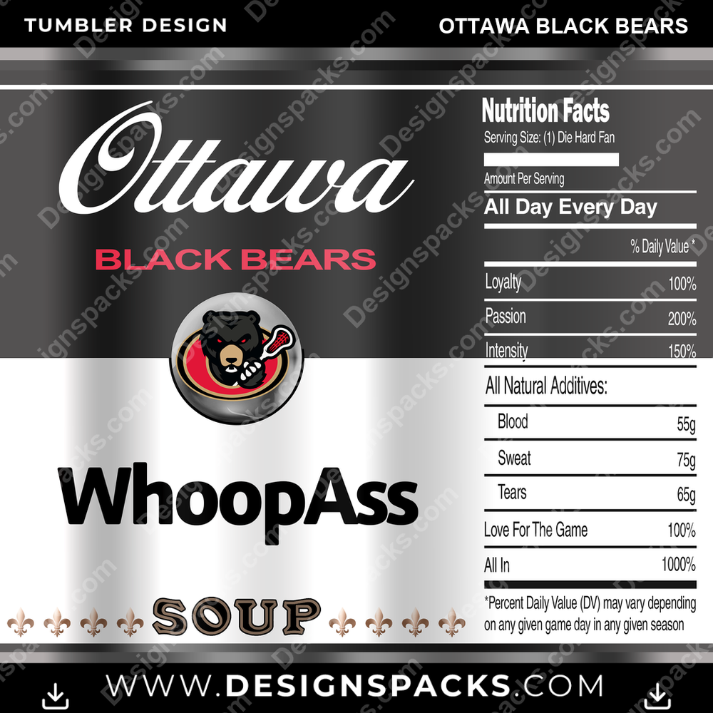 Lacrosse Soup Can Ottawa Black Bears Tumbler Digital Wrap Design