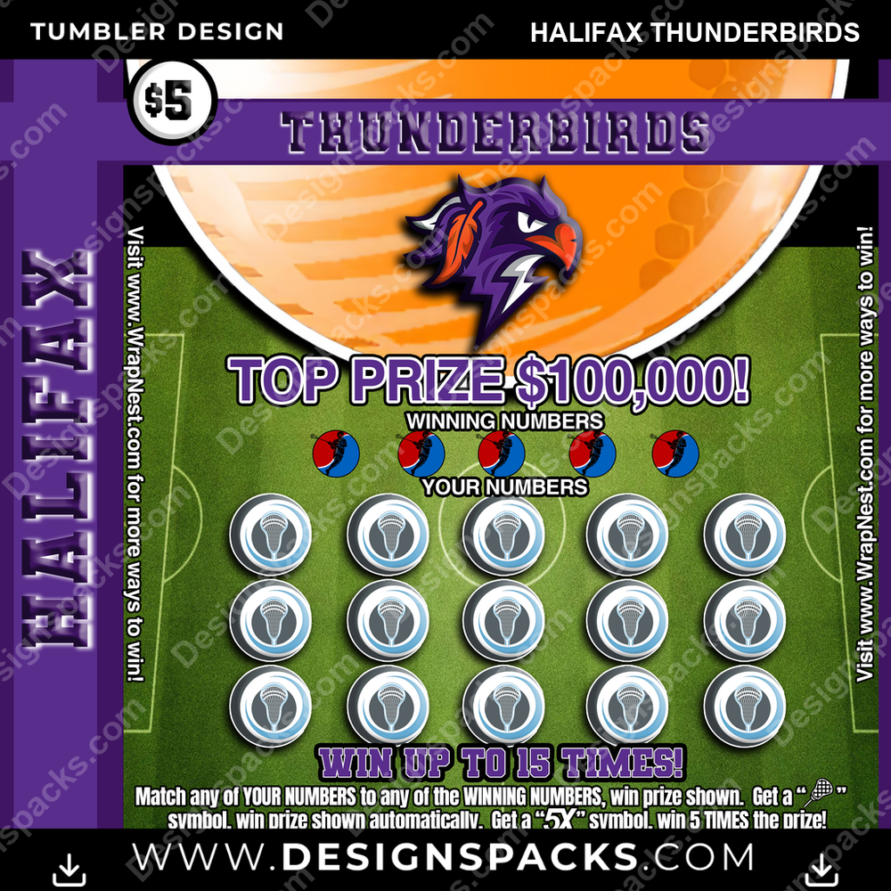 Lacrosse Lottery Ticket Halifax Thunderbirds Tumbler Digital Wrap Design