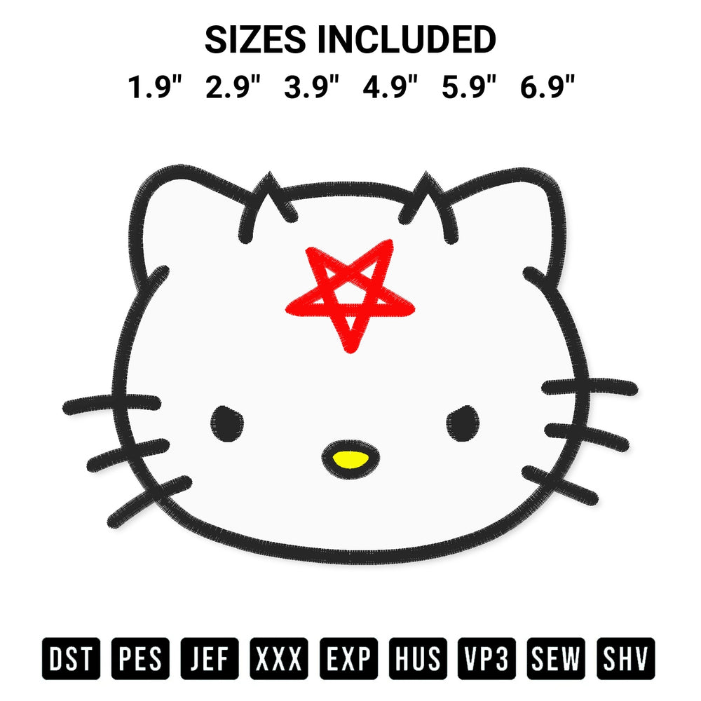 Download the Devil Hello Kitty Head Embroidery Design machine embroidery design exclusively at Designspacks.com. Premium digitized pattern for apparel and DIY crafts. Available sizes: 1.9", 2.9", 3.9", 4.9", 5.9", 6.9".