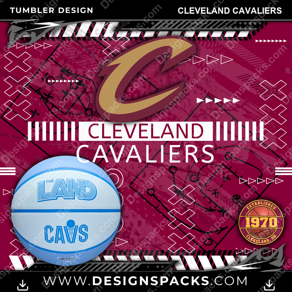 Basketball Xs & Os Cleveland Cavaliers NBA Basketball Tumbler Digital Wrap Design Download