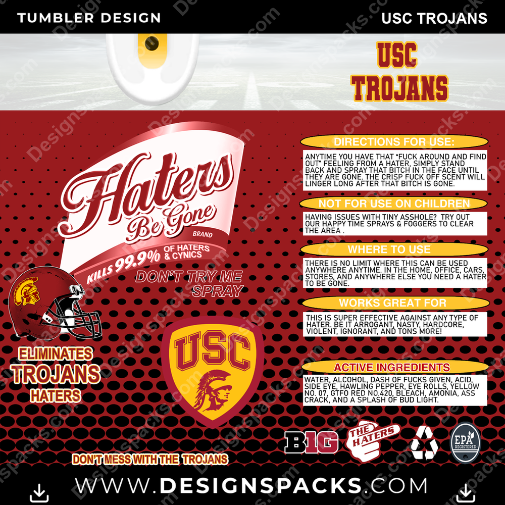 College Sport Haters Be Gone USC Trojans NCAA College Sport Tumbler Digital Wrap Design Download