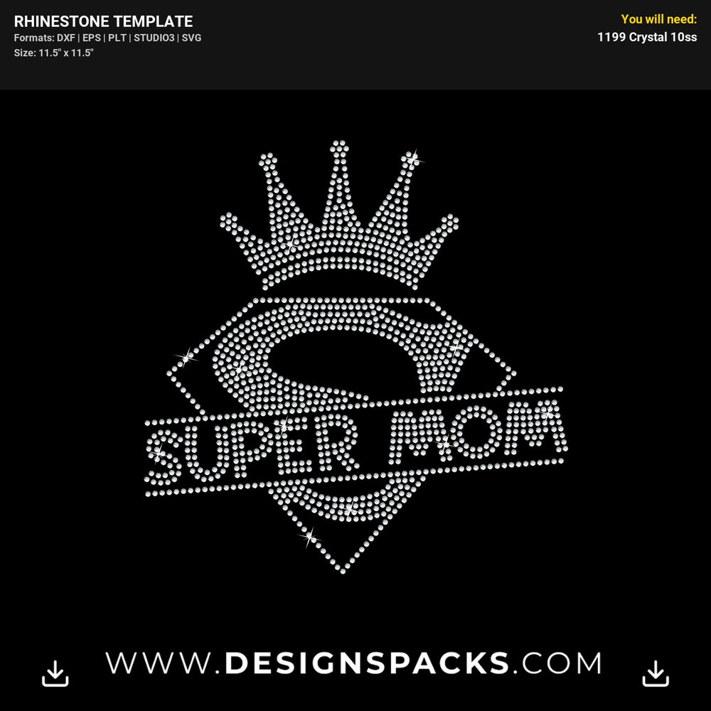Super Mom Crown Rhinestone Digital Template