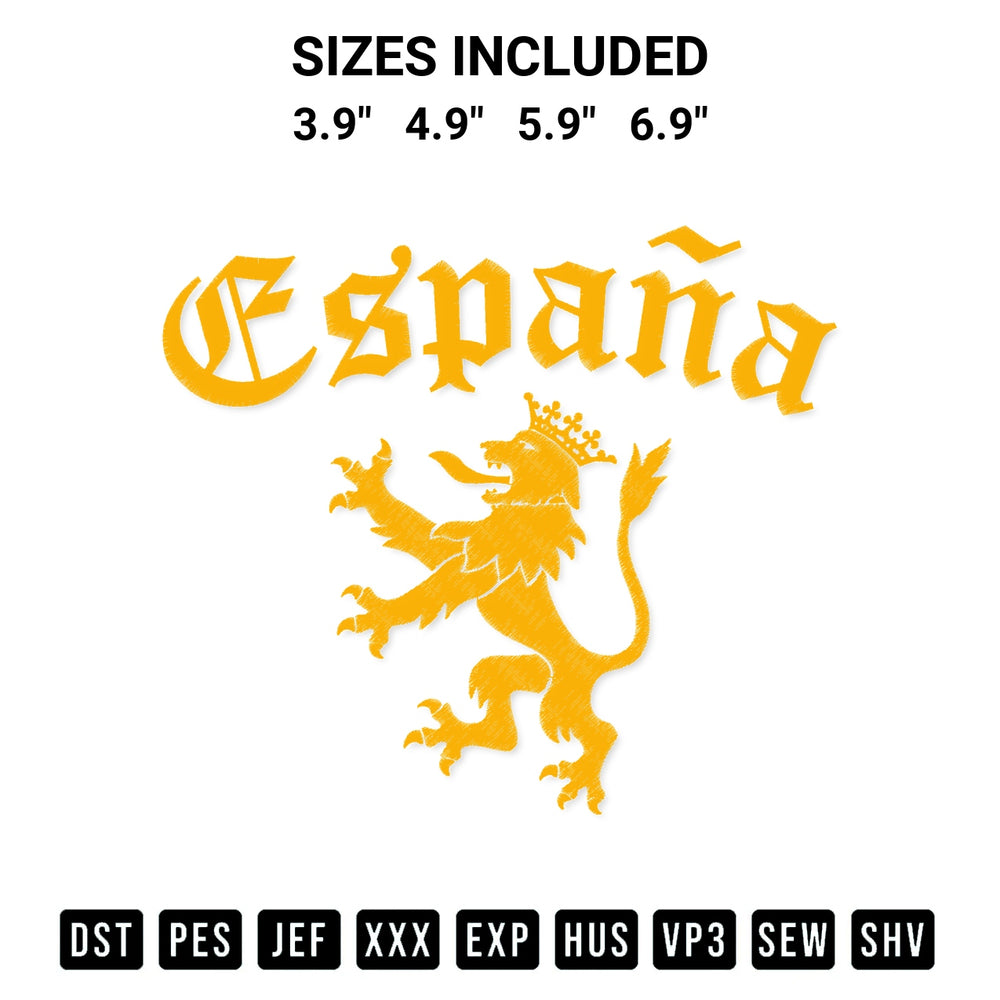 Download the Espana Lion Embroidery Design machine embroidery design exclusively at Designspacks.com. Premium digitized pattern for apparel and DIY crafts. Available sizes: 3.9", 4.9", 5.9", 6.9".