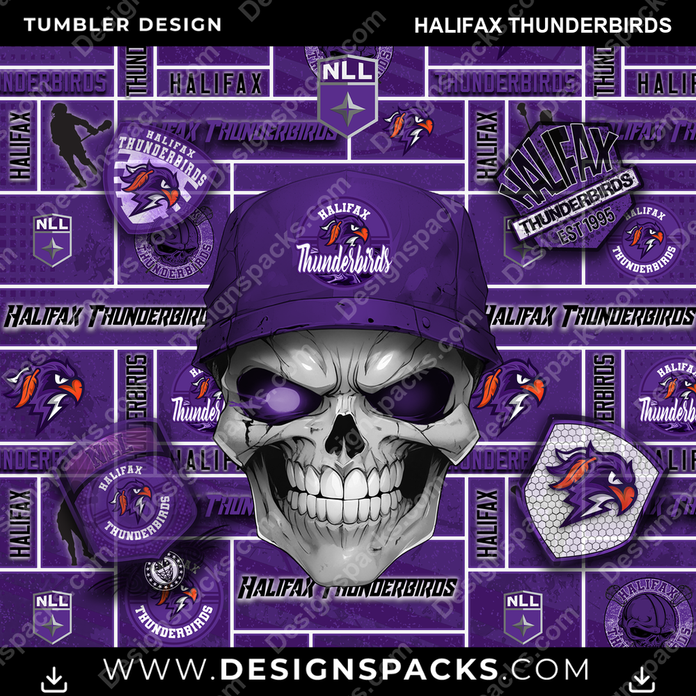 Lacrosse Skull Halifax Thunderbirds Tumbler Digital Wrap Design
