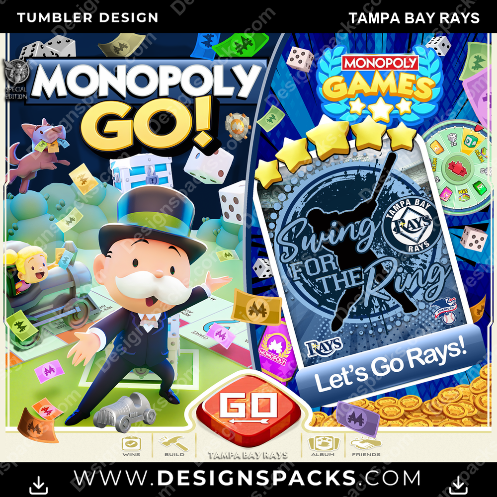 Baseball Monopoly Go! Tampa Bay Rays Tumbler Digital Wrap Design