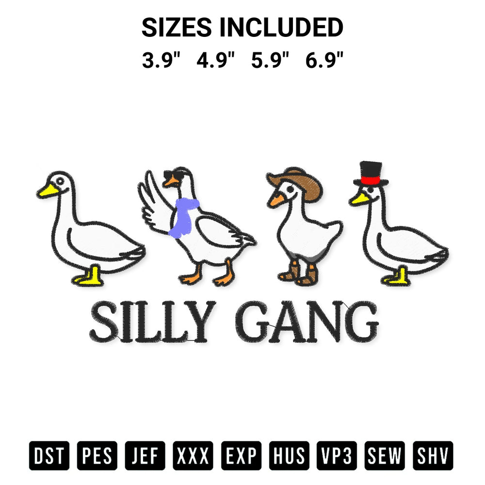 Elevate your next project with our Silly Gang Embroidery Design embroidery file. Shop high-quality digital patterns instantly at Designspacks.com. Available sizes: 3.9", 4.9", 5.9", 6.9".