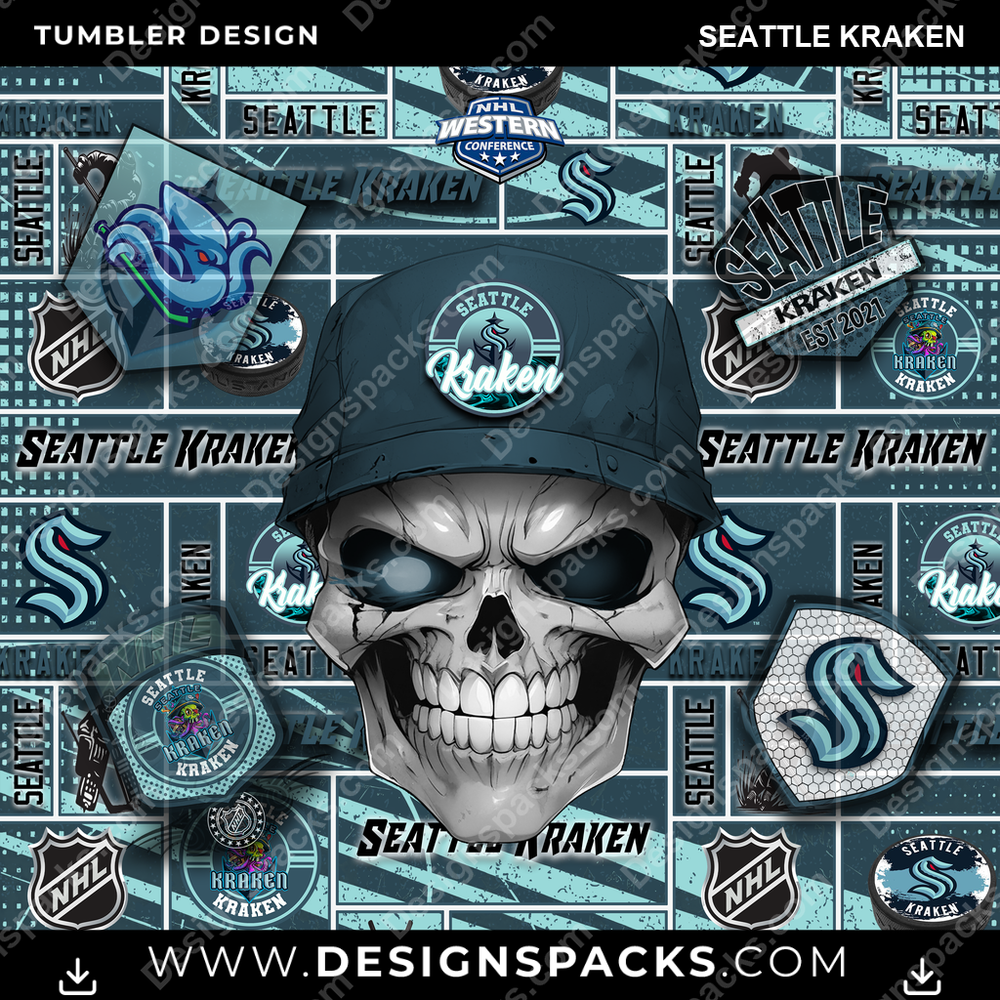 Hockey Skull Seattle Kraken Tumbler Digital Wrap Design