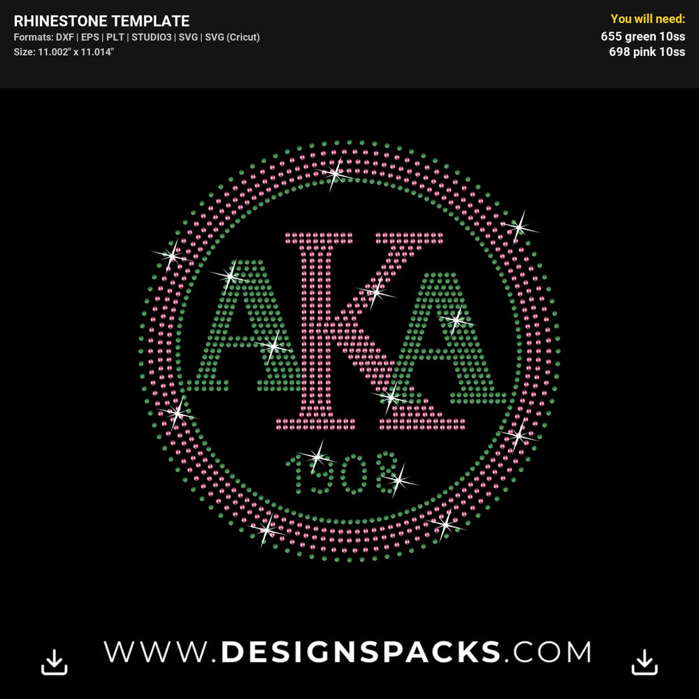 AKA Circle 1908 Sorority Shield Rhinestone Digital Template