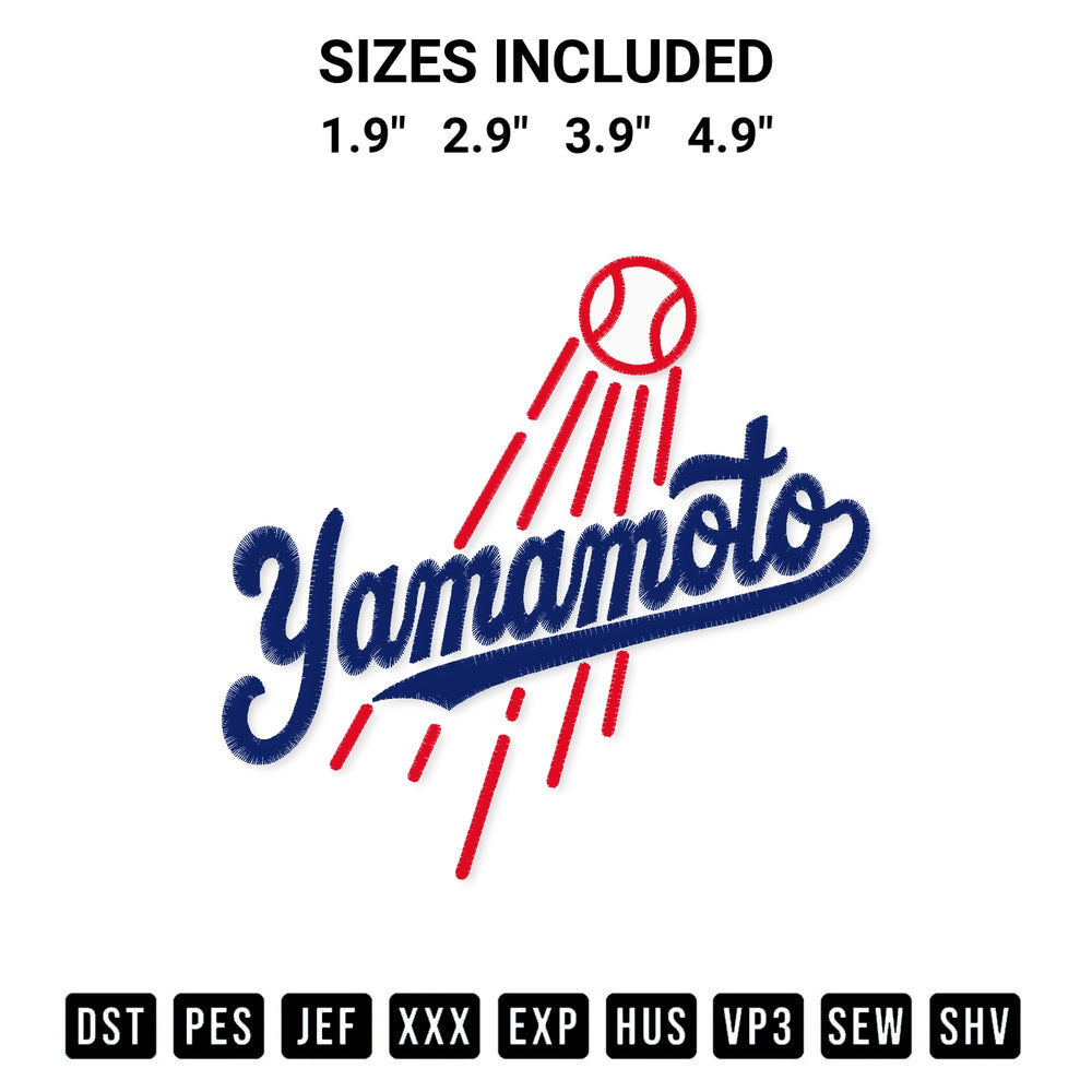 Create amazing crafts with the Yoshinobu Yamamoto La Dodgers Embroidery Design embroidery file. High-quality digital download from Designspacks.com, perfect for beginners and pros. Available sizes: 1.9", 2.9", 3.9", 4.9".