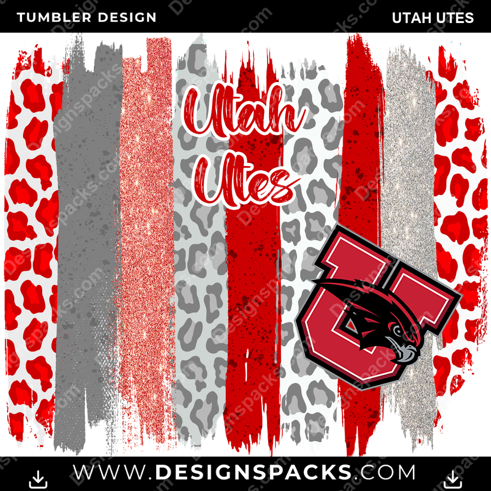 College Sport Brush Strokes Utah Utes NCAA College Sport Tumbler Digital Wrap Design Download