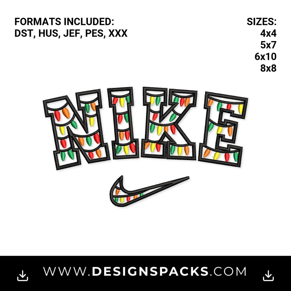 Christmas Lights Swoosh Logo Embroidery Design - Instant digital download pattern at Designspacks.com