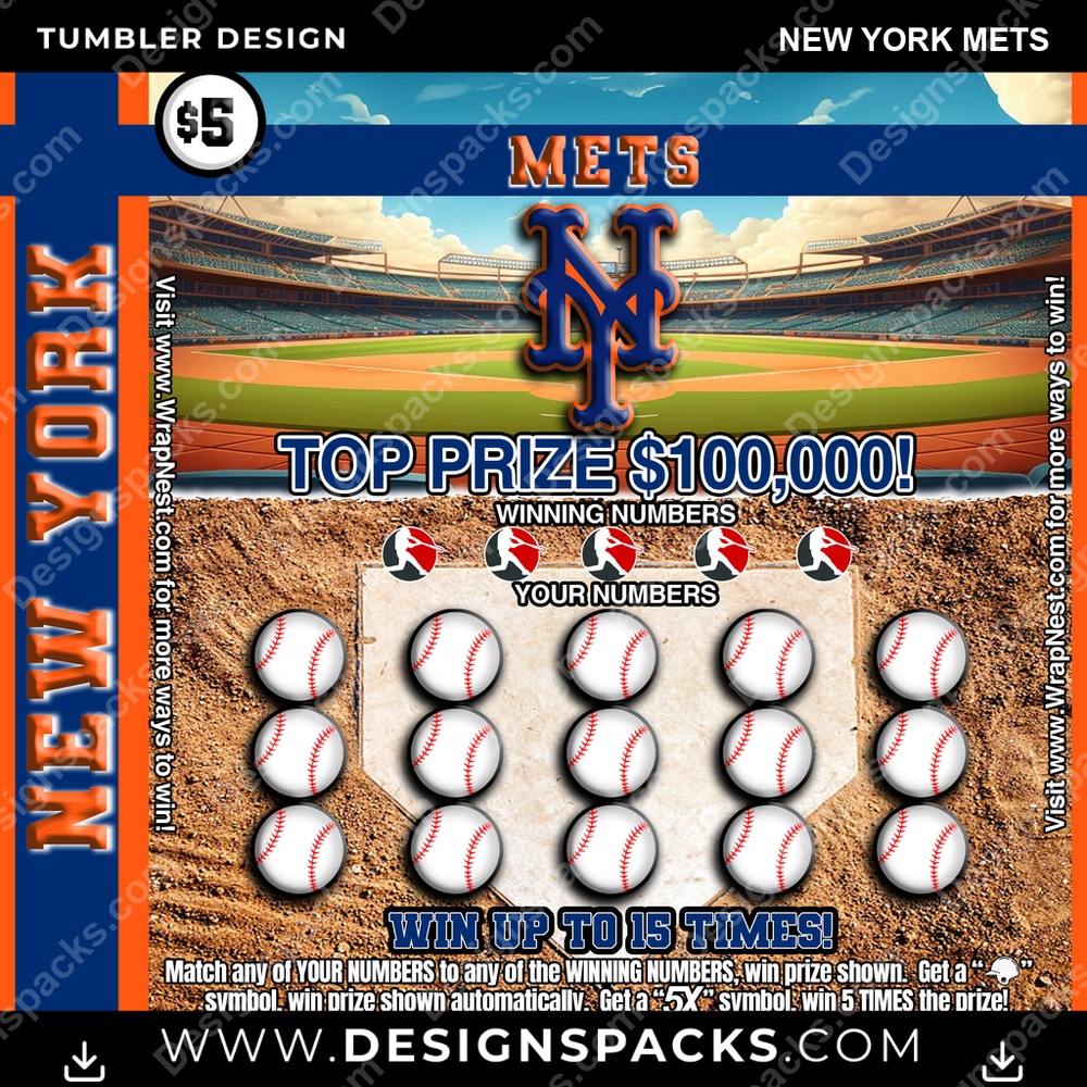 Baseball Lottery Ticket New York Mets Tumbler Digital Wrap Design