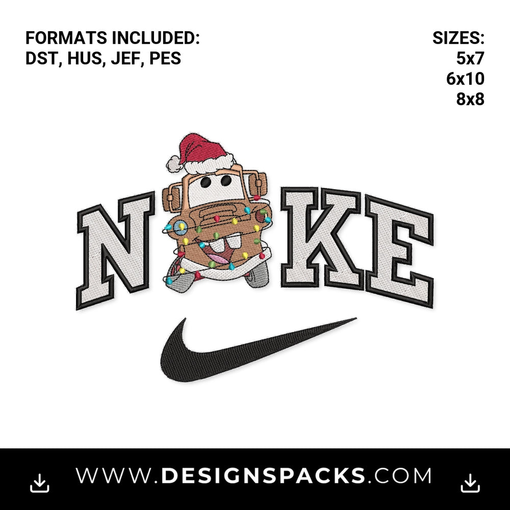 Christmas Tow Mater Varsity Swoosh Embroidery Design - Instant digital download pattern at Designspacks.com