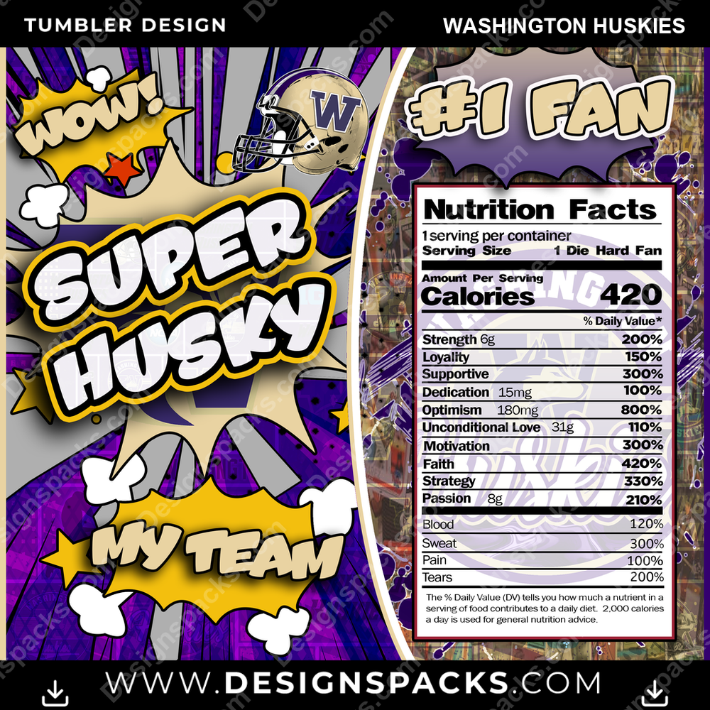 College Sport Super Team Washington Huskies Tumbler Digital Wrap Design