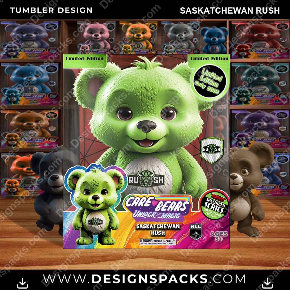 Lacrosse Care Bear Box Saskatchewan Rush Tumbler Digital Wrap Design