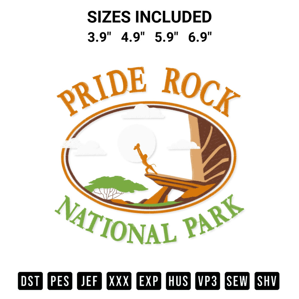 Elevate your next project with our Pride Rock National Park Embroidery Design embroidery file. Shop high-quality digital patterns instantly at Designspacks.com. Available sizes: 3.9", 4.9", 5.9", 6.9".