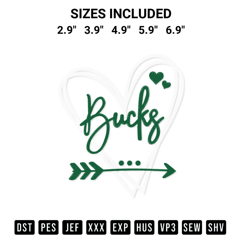 Get the Milwaukee Bucks Heart Embroidery Design embroidery design for your custom crafts! Premium digitized files available for instant download at Designspacks.com. Available sizes: 2.9", 3.9", 4.9", 5.9", 6.9".
