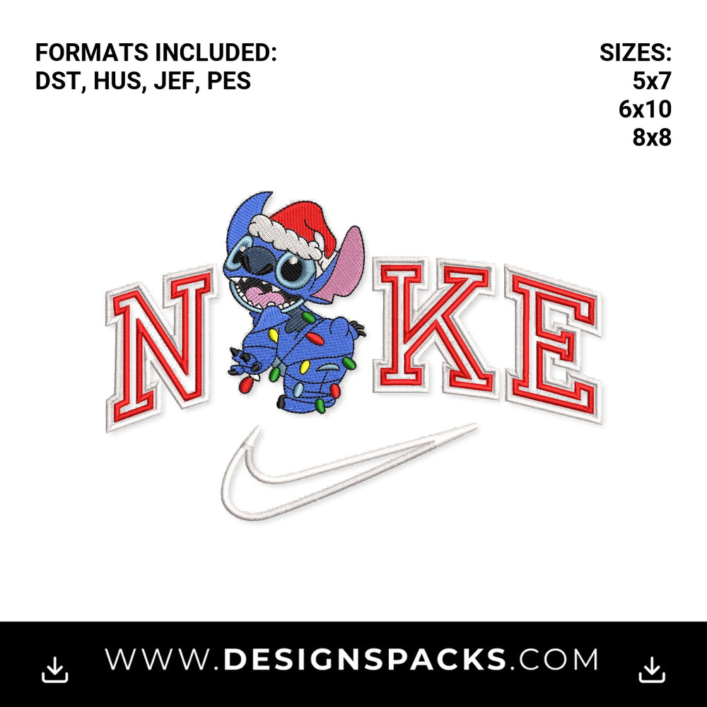 Christmas Stitch Santa Nike Swoosh Embroidery Design - Instant digital download pattern at Designspacks.com