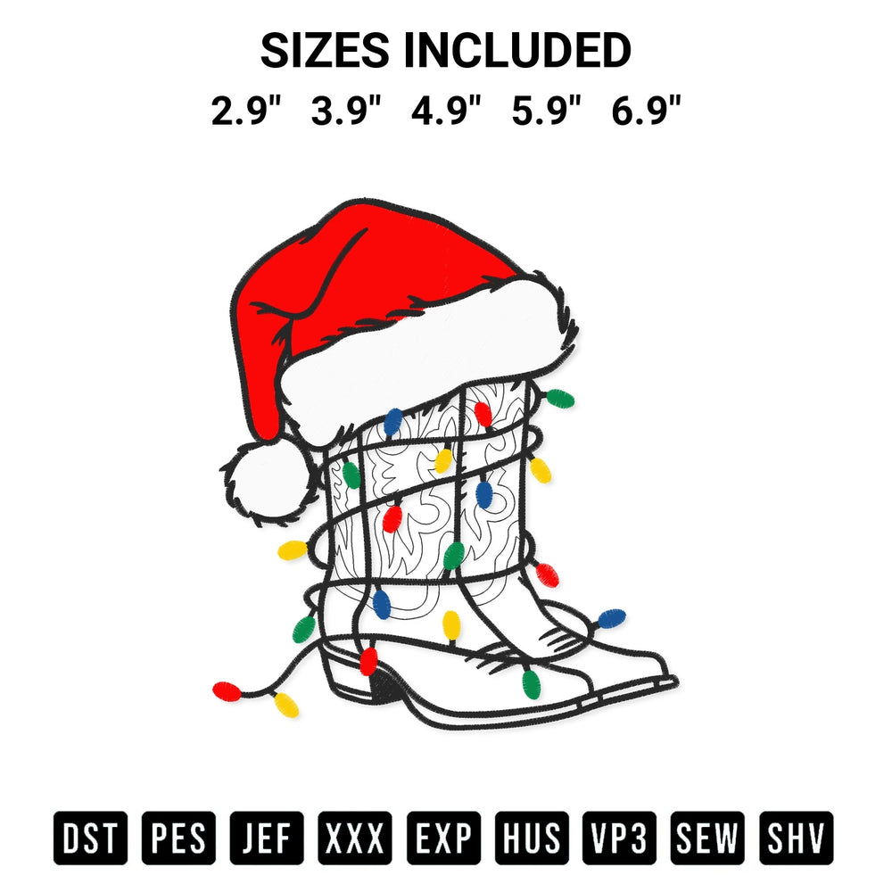 Discover the perfect addition to your crafting collection: Western Christmas Cowboy Boots Embroidery Design embroidery file. Instantly available at Designspacks.com. Available sizes: 2.9", 3.9", 4.9", 5.9", 6.9".