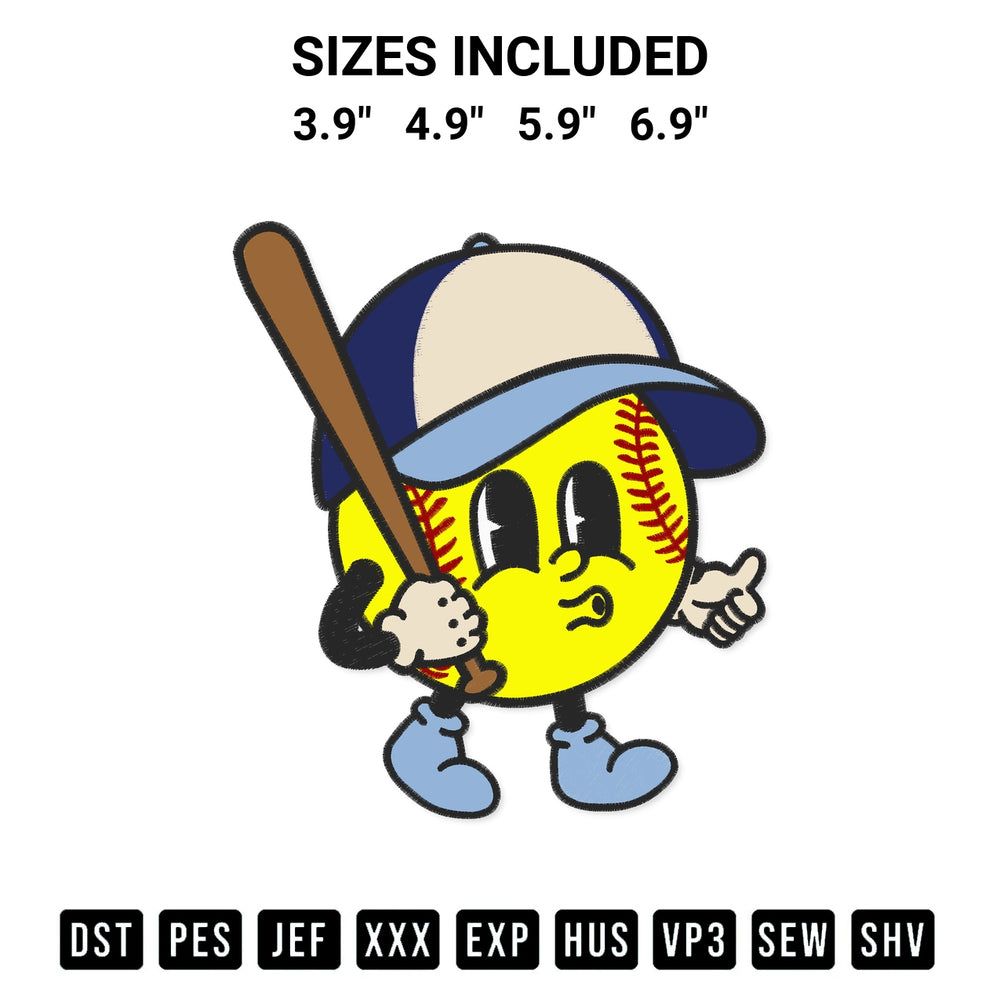 Add a unique touch to your apparel with the Softball Mascot Embroidery Design embroidery file. Premium instant download available now on Designspacks.com. Available sizes: 3.9", 4.9", 5.9", 6.9".