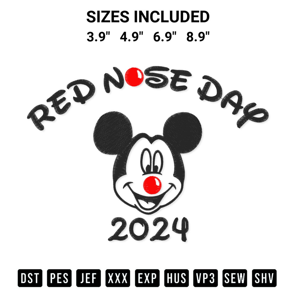 Looking for the perfect pattern? Download the Mickey Red Nose Day 2024 Embroidery Design embroidery design today at Designspacks.com. Crisp, clean stitching guaranteed. Available sizes: 3.9", 4.9", 6.9", 8.9".