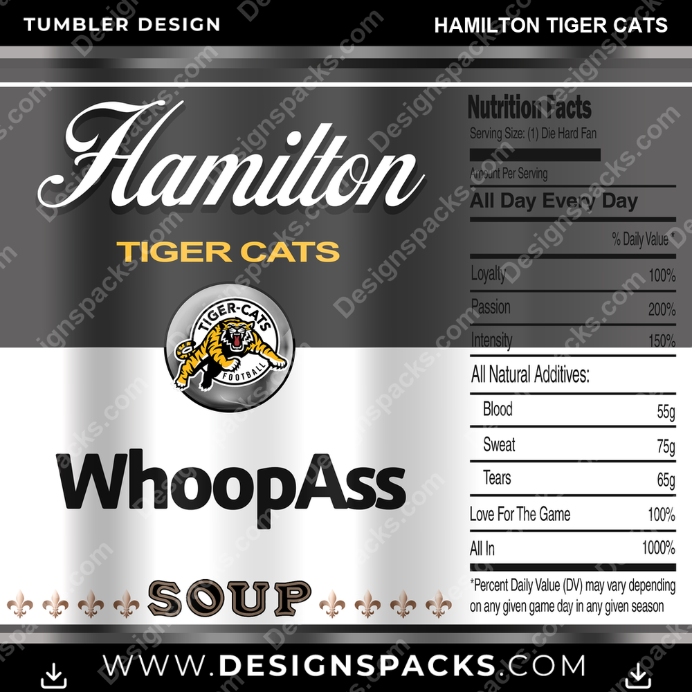Canada Football Soup Can Hamilton Tiger Cats CFL Canada Tumbler Digital Wrap Design Download