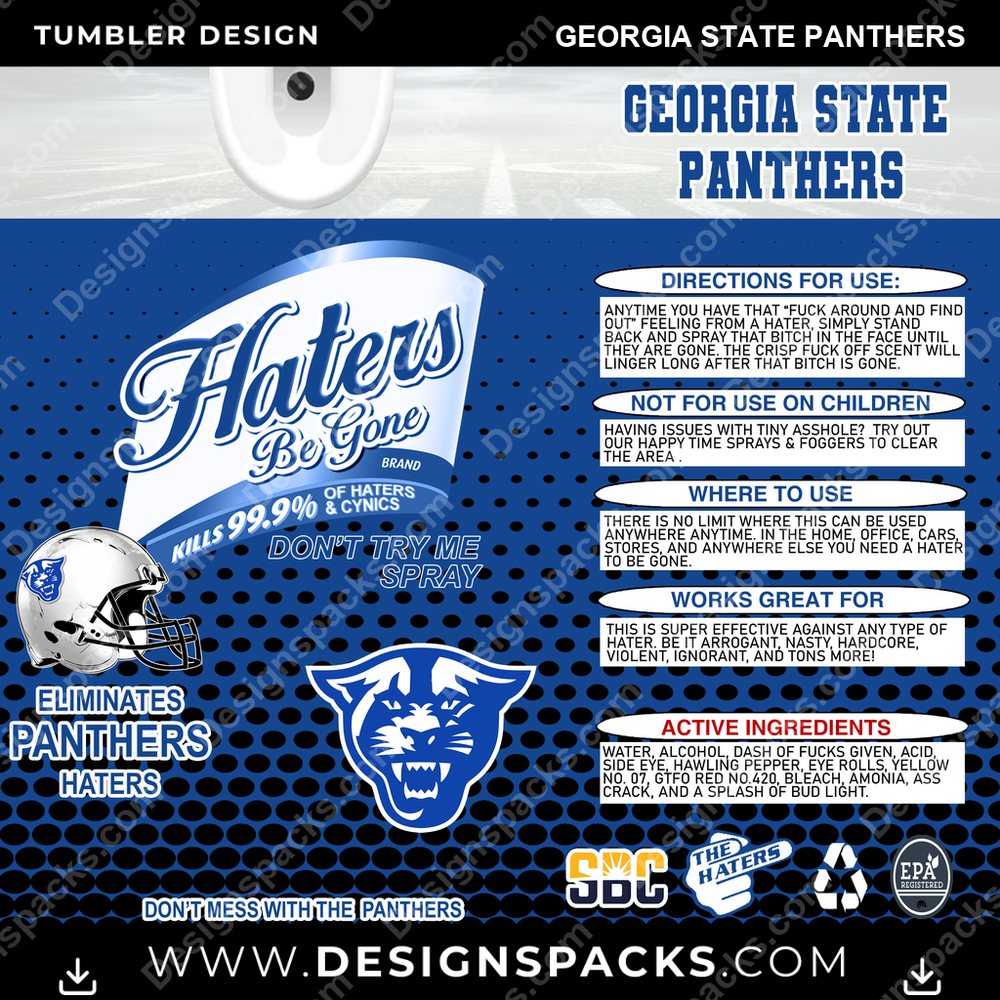 College Sport Haters Be Gone Georgia State Panthers NCAA College Sport Tumbler Digital Wrap Design Download