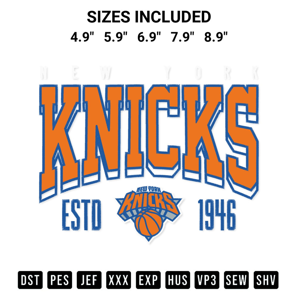 Shop the Nba Official New York Knicks Battle Tested Embroidery Design machine embroidery pattern at Designspacks.com. Beautifully digitized for flawless stitching on any fabric. Available sizes: 4.9", 5.9", 6.9", 7.9", 8.9".