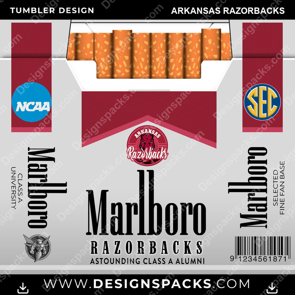 College Sport Marlboro Arkansas Razorbacks NCAA College Sport Tumbler Digital Wrap Design Download