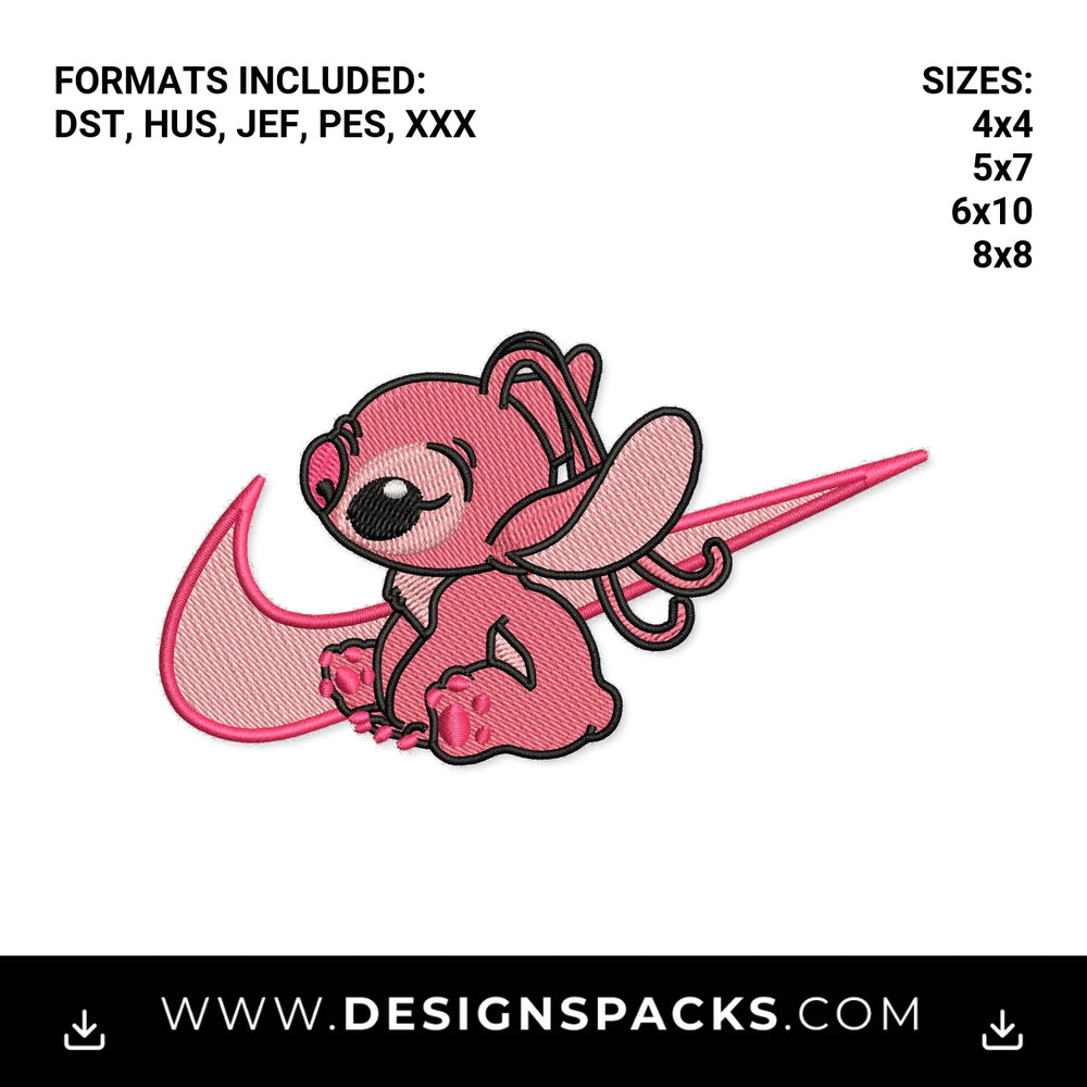Pink Angel Stitch on Swoosh Embroidery Design - Instant digital download pattern at Designspacks.com