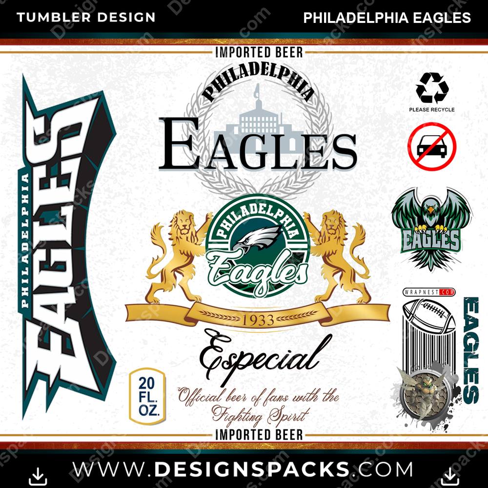 Football Modelo Philadelphia Eagles Tumbler Digital Wrap Design