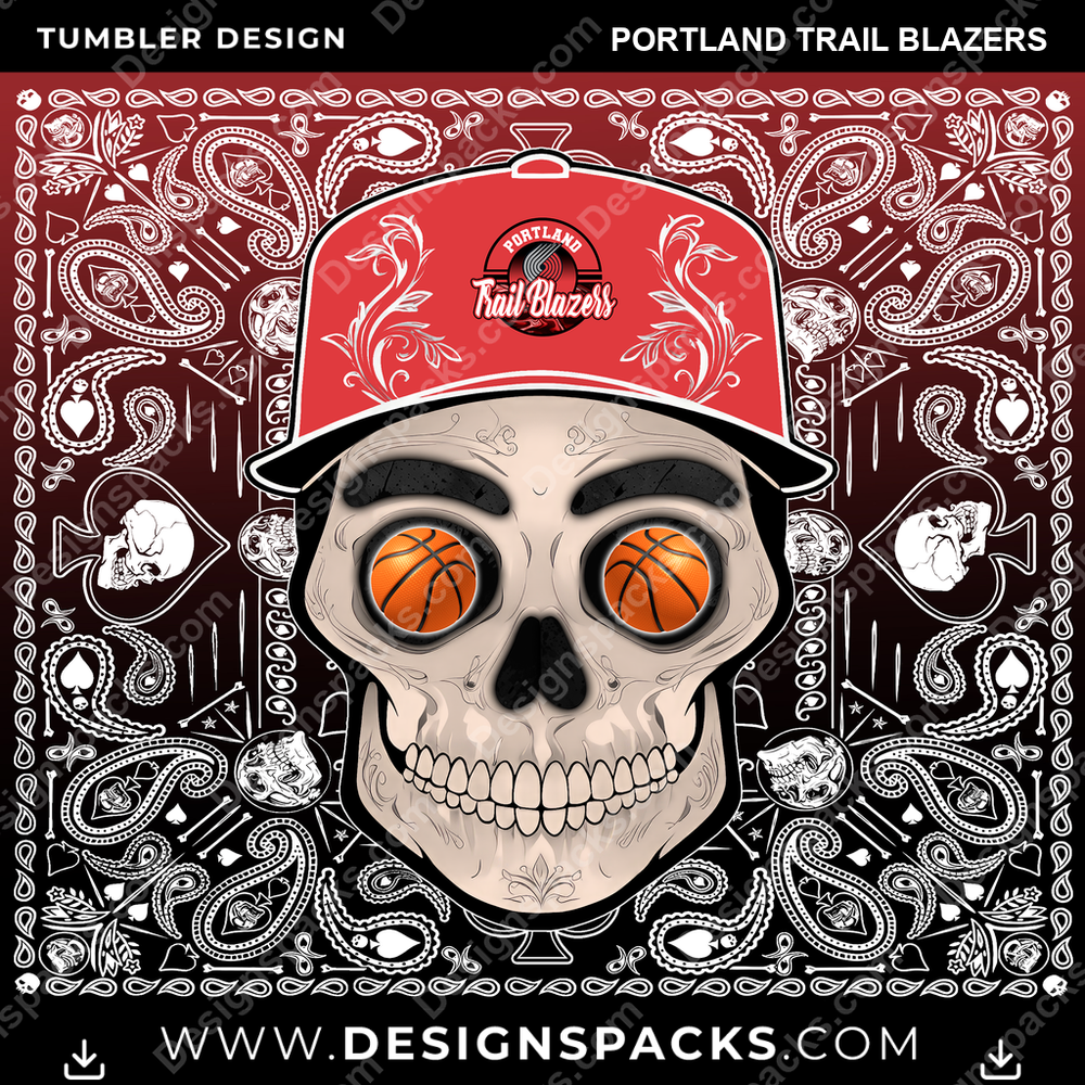 Basketball Skull Handkerchief Portland Trail Blazers Tumbler Digital Wrap Design