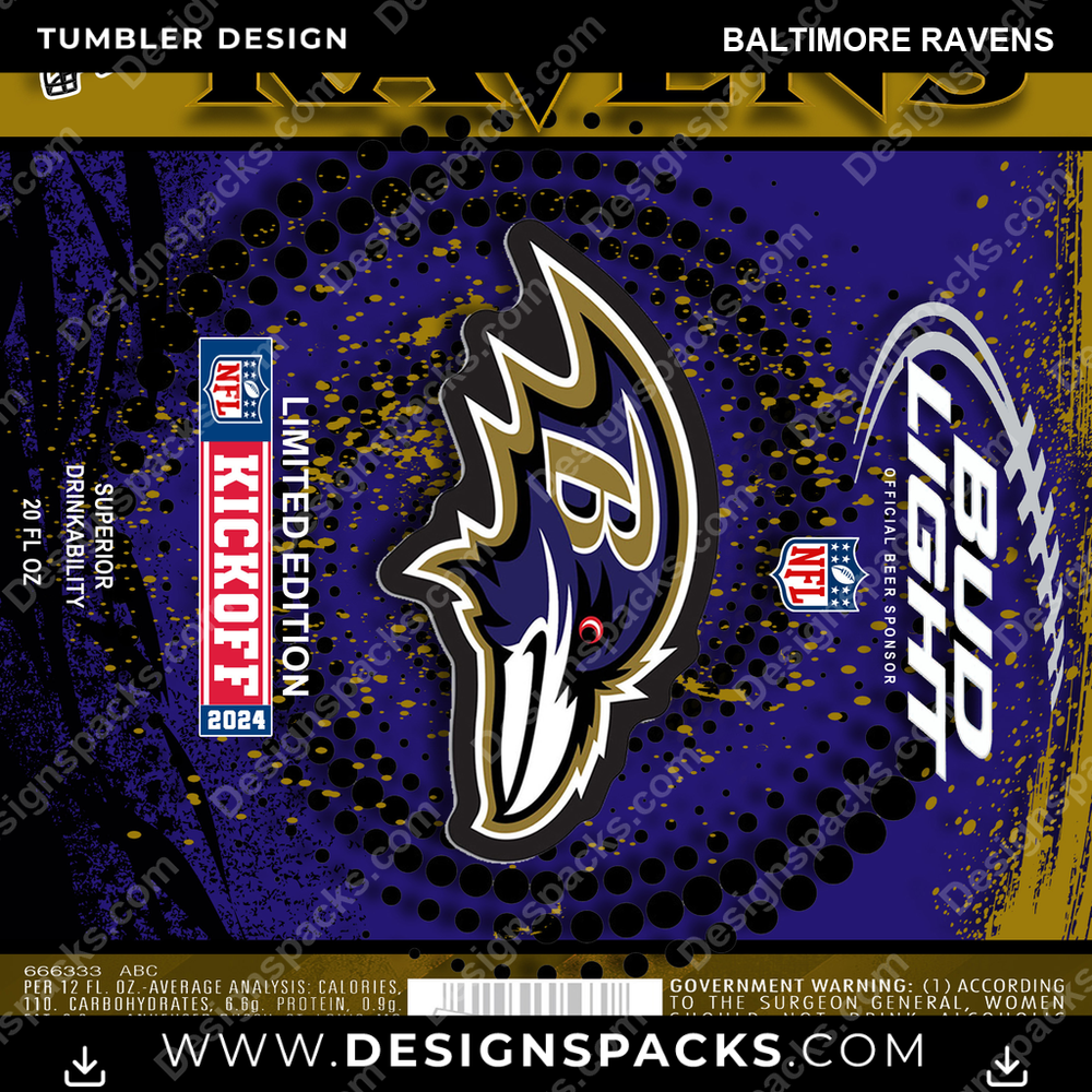 Football Bud Baltimore Ravens Tumbler Digital Wrap Design