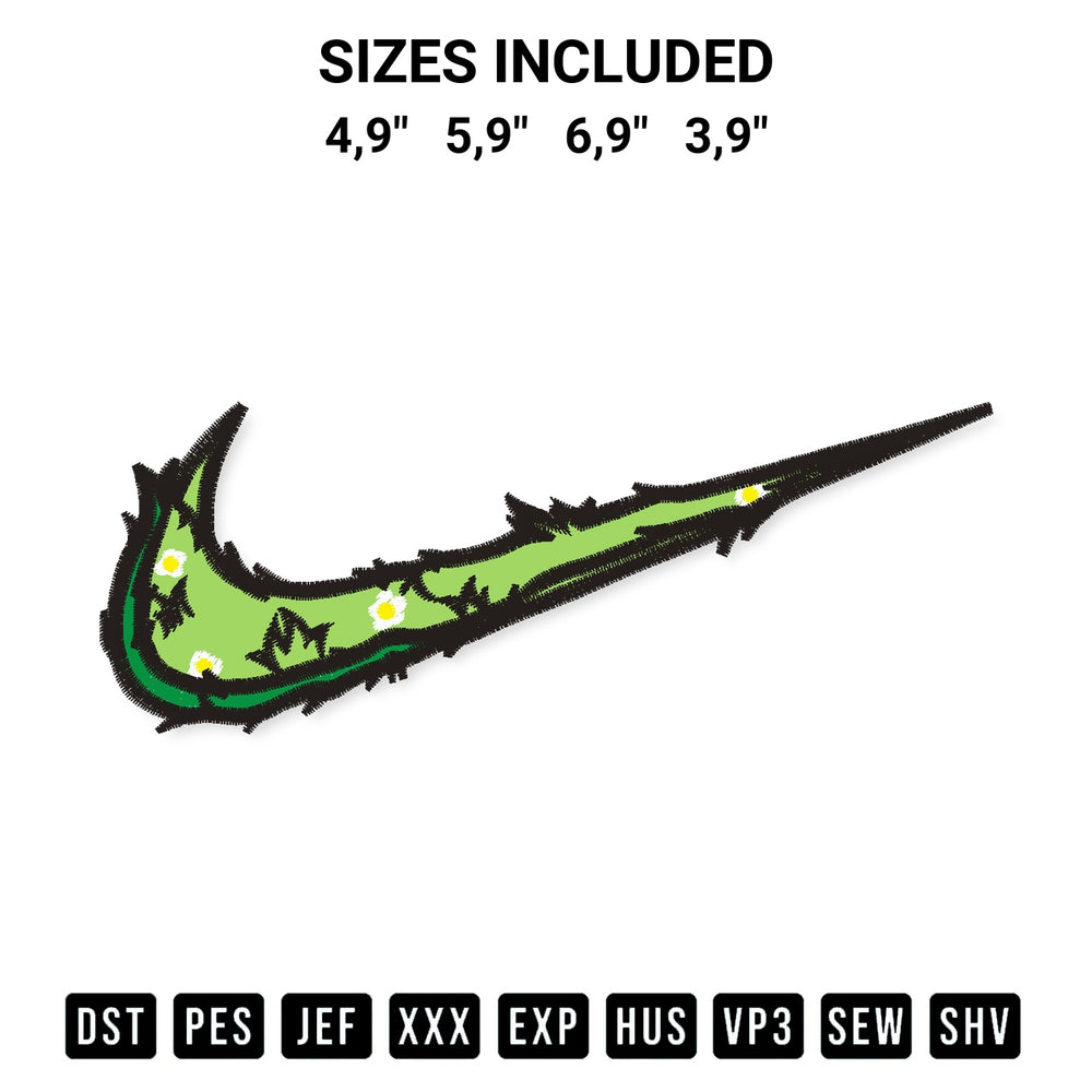 Create amazing crafts with the Leaves And Flowers Nike Logo Embroidery Design embroidery file. High-quality digital download from Designspacks.com, perfect for beginners and pros. Available sizes: 4,9", 5,9", 6,9", 3,9".