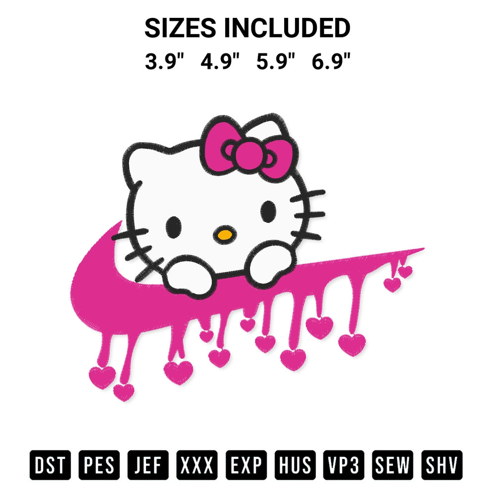 Get the Hello Kitty Nike Logo Embroidery Design embroidery design for your custom crafts! Premium digitized files available for instant download at Designspacks.com. Available sizes: 3.9", 4.9", 5.9", 6.9".