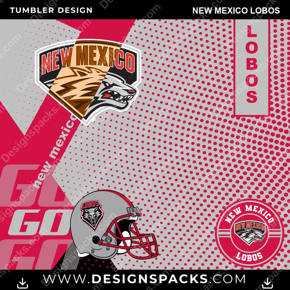College Sport GO New Mexico Lobos NCAA College Sport Tumbler Digital Wrap Design Download