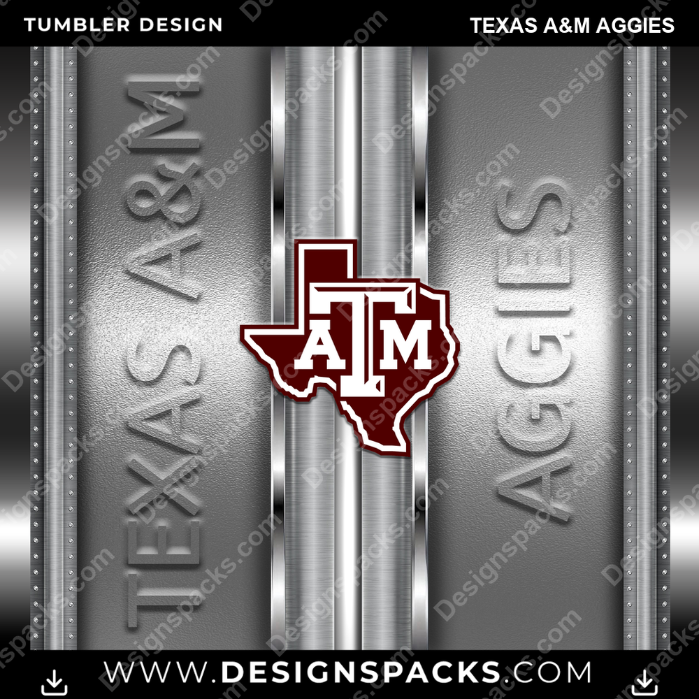 College Sport Metallic Texas A&M Aggies NCAA College Sport Tumbler Digital Wrap Design Download