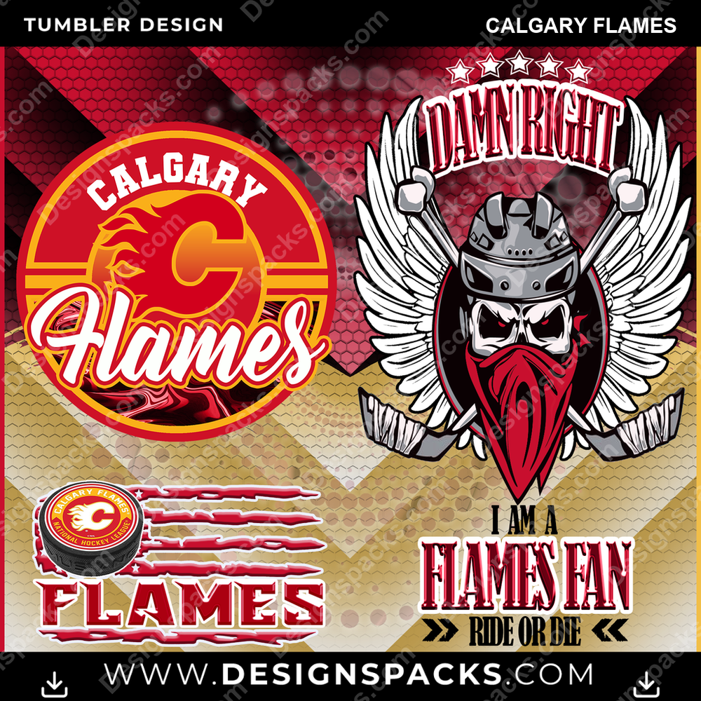 Hockey Skull Team Calgary Flames Tumbler Digital Wrap Design
