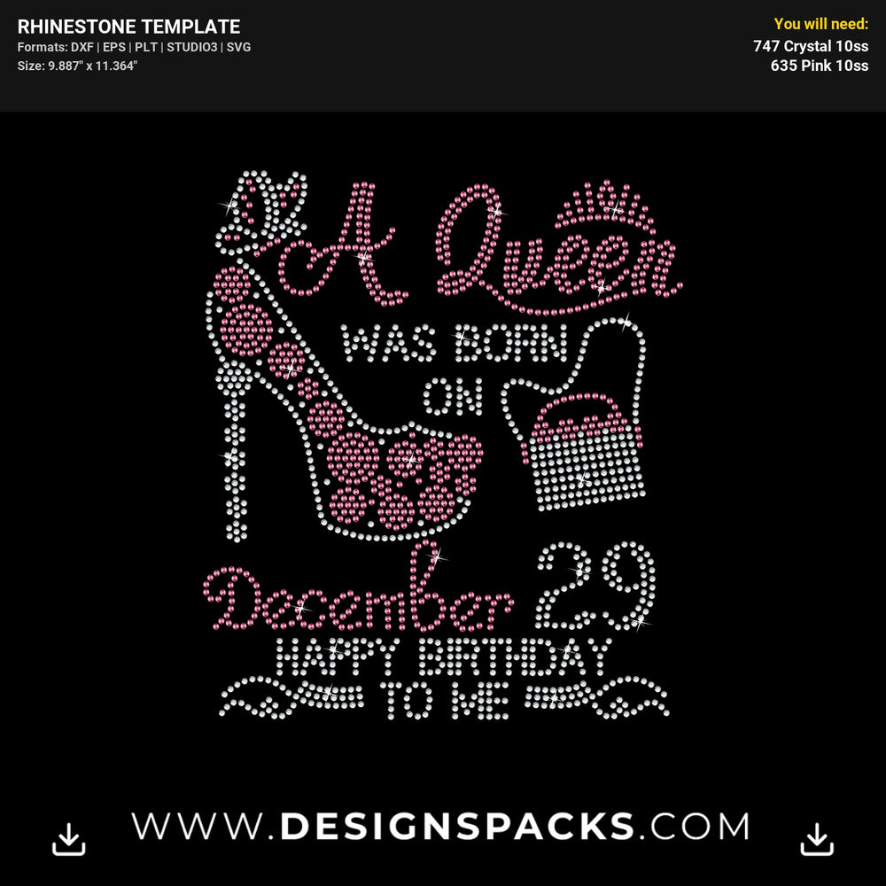 Queen Purse Heel Born On Shirt Rhinestone Digital Template